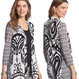 Chicos White & Black Tribal Print Open Cardigan